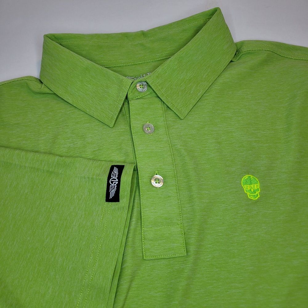 Straight Down Performance Polo Mens XL Lime Green Excellent Skull Embroidery